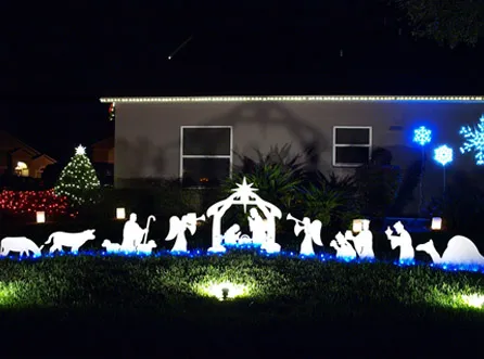Outdoor Nativity Scene With Lights